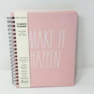 Rae Dunn 2026 17 Month Planner Pink Hardcover Spiral Organizer Aug 25-Dec 26 NEW